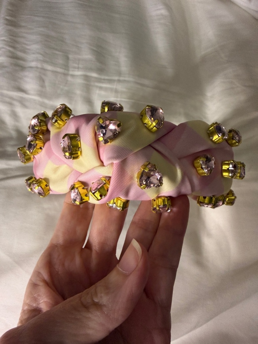 Lele Sadoughi x Stoney Clover Pink & White Plaid Crystal-Embellished Headband